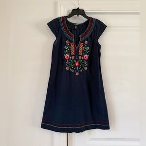 Lucky Brand Navy Top with Shirred Yoke and Contrast Stitching